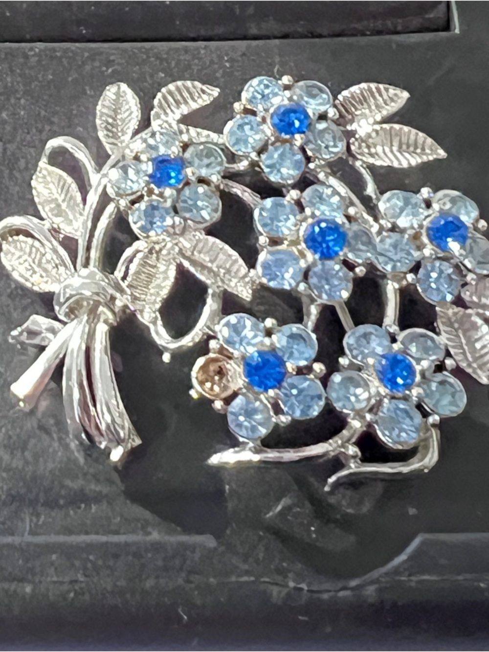 Vintage Blue Rhinestone Floral Bouquet Brooch Pin Missing Stone